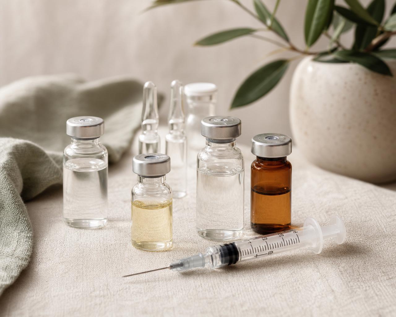Medication vials and syringe